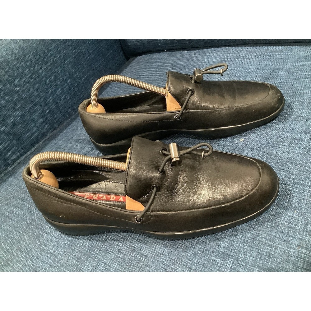 Mens Prada Black Leather Slio-On Loafers Size 8